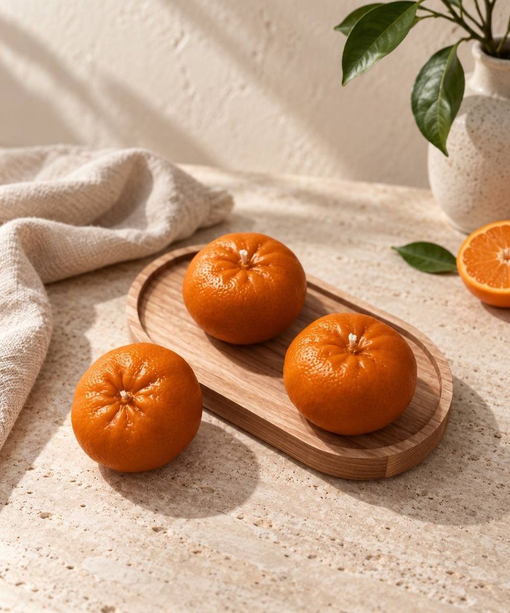 Свічка з бджолиного воску Bazhani "Mandarin / Мандарин" (реалістичний фруктовий декор) 261025-01 фото