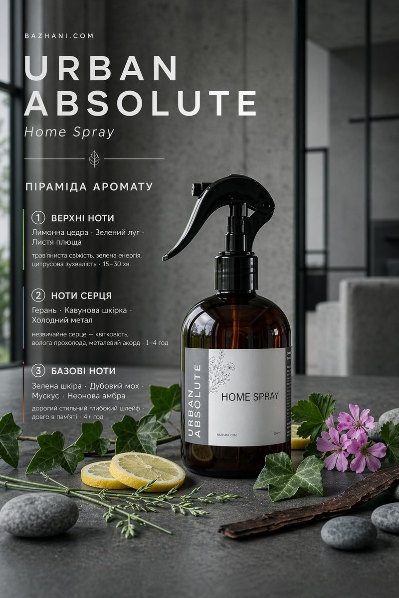 Ароматичний спрей Bazhani &laquo;Urban Absolute&raquo; (зелена свіжість та мускус), 275 мл 030426-03 фото