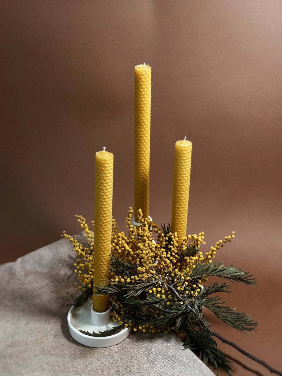 Набір столових свічок з вощини, 3 шт 290324-03 фото