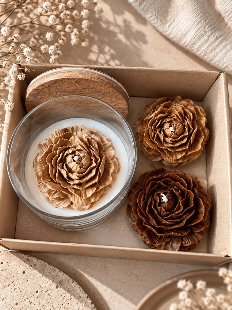 Подарунковий набір свічок Bazhani "Peony Trio / Півонії" (3 свічки), без аромату 213 фото