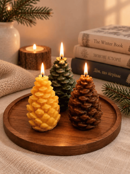 Набір свічок Bazhani "Forest Pine Cones / Лісові Шишки" з натурального бджолиного воску, 3 шт 214 фото