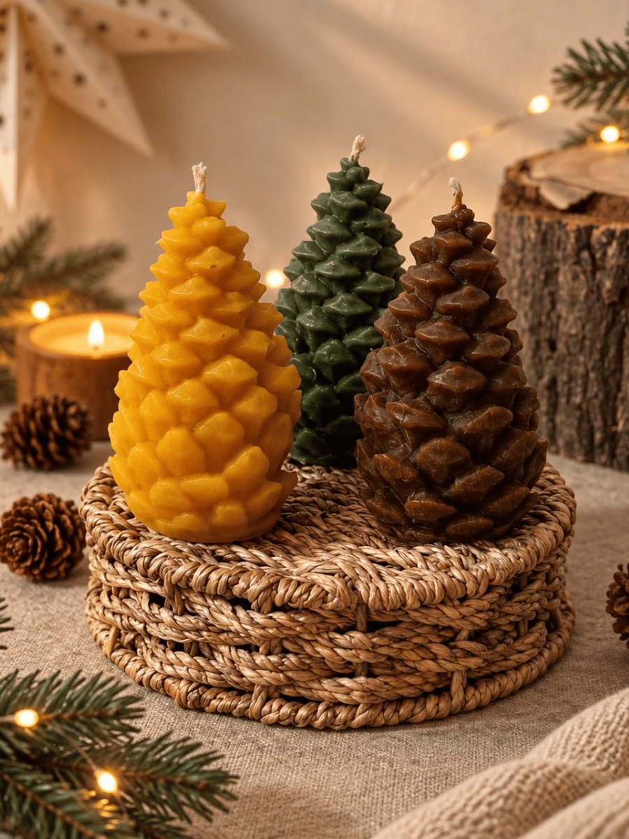 Набір свічок Bazhani "Forest Pine Cones / Лісові Шишки" з натурального бджолиного воску, 3 шт 214 фото