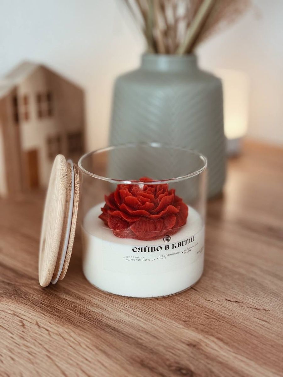 Естетична свічка Bazhani "Bloom Glow" з восковою квіткою (без аромату) 240226-01 фото